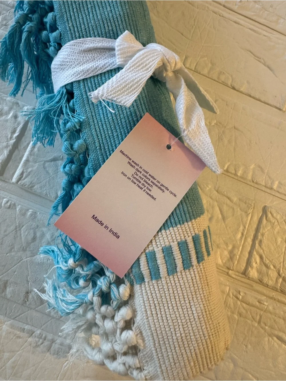 Table Runner, Stripe, New, 14x90 - Aqua Blue & H.White